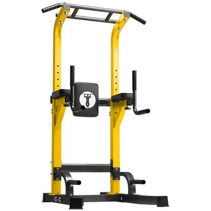 DlandHome Power Tower Pull Up Bar Station, Heavy Duty Pull Up Dip Station Adjustable Height for Home Gym Strength Training Equipment, 330LBS Weight Capacity - color: Yellow