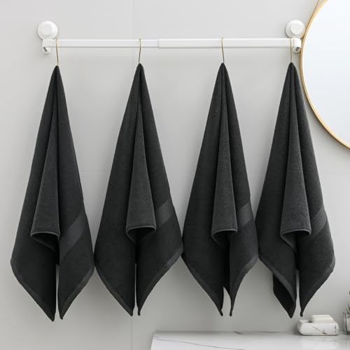 100% Cotton Hand Towel Set of 4, Oversized Ultra Soft Luxury Towels, Thick Plush, Absorbent Heavyweight, Guest Bath, Hotel, Spa, Home Bathroom, Shower,20" x 40" (Dark Grey) - color: Dark Grey