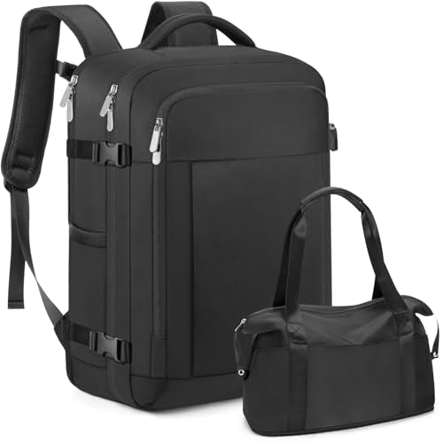 RDTGO Travel Backpack For Women, 40L Carry-On Backpack, Airline Approved Personal Item Bag, Waterproof Laptop Backpack with Large Duffel, Casual Daypack for Buisness Gym Weekend Hiking (Black) - color: Black