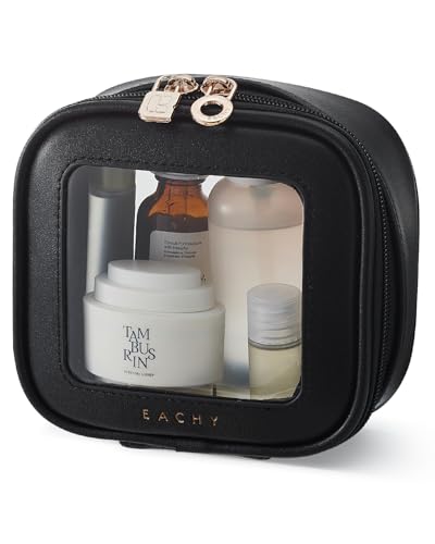 EACHY Clear Makeup Bag，Waterproof TSA Approved Toiletry Bag with Zipper for Women, Make Up Organizer and Skincare Pouch, Portable Car or Purse Bag for Travel Essentials - color: Black, size: Mini