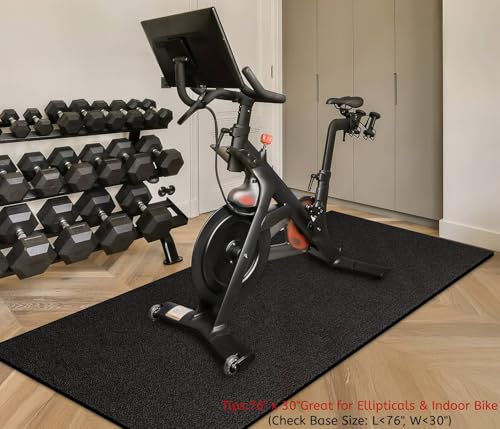 Treadmill Mat, 7'x3'/6'x3'/6'x2.5'/5.6'x2'/4'x2', 6mm Thick Exercise Equipment Gym Mat for Hardwood FloorCarpet, Compatible with Peloton Bike, Indoor Spin Bike, Elliptical - color: 76"x30"x6mm-black