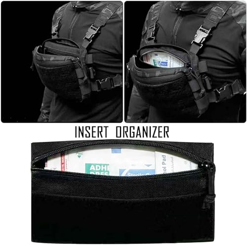 6 Piece Tactical Bag Insert Pack, Modular Elastic Loop Panel Organizers Pouch Insert Attachment with Hook Backed Fastener for Backpack Accessories - color: Black