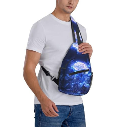Glowing Blue Rose Outdoor Crossbody Shoulder Bag For Unisex Young Adult Hiking Bicycling - color: 13