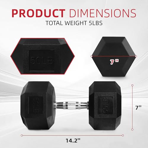 BalanceFrom Rubber Encased Exercise & Fitness Hex Dumbbell, Hand Weights with Anti-Slip Metal Handle for Home Gym, Multiple Sizes - style: 50LBS Pair