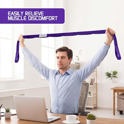 Stretching Strap for Physical Therapy and Home Rehab, 10 Loops Non-Elastic Yoga Strap for Hamstring, Calf and Back Stretching, Mobility, Exercise, Pilates, Flexibility - color: Purple