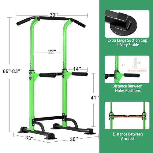 DlandHome Power Tower Pull Up Dip Station Multi-Function Fitness Equipment for Strength Training Adjustable Height Dip Stand for Home Gym - color: Green
