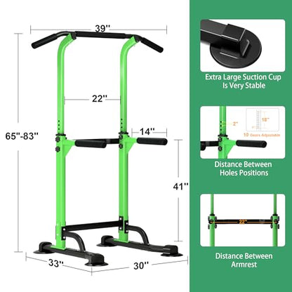 DlandHome Power Tower Pull Up Dip Station Multi-Function Fitness Equipment for Strength Training Adjustable Height Dip Stand for Home Gym - color: Green