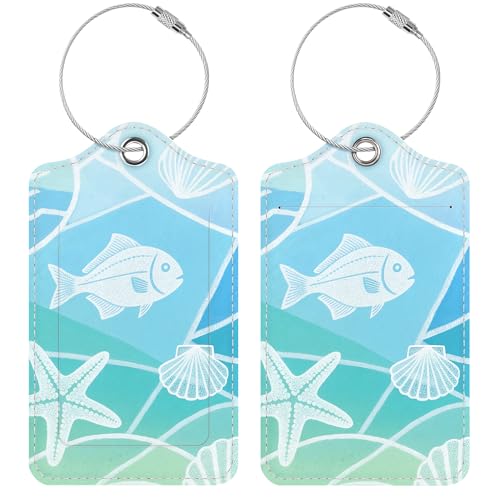 Luggage Tags for Suitcases, 2 Pack Cute PU Leather Luggage Tag TSA Approved with Stainless Steel Loop and Address Card Baggage Tag for Travel&Cruise Ships&Shipping Eco-Friendly Oceans, by Chelmon - color: Eco-friendly Oceans
