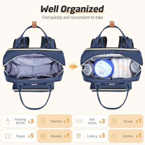 Diaper Bag Backpack - Extra Large Diaper Bag for 2 Kids Twin, Travel Baby Bags for Mom Dad 25-37L Expandable with Changing Pad Earphone Hole, Solid Blue - color: Solid Blue