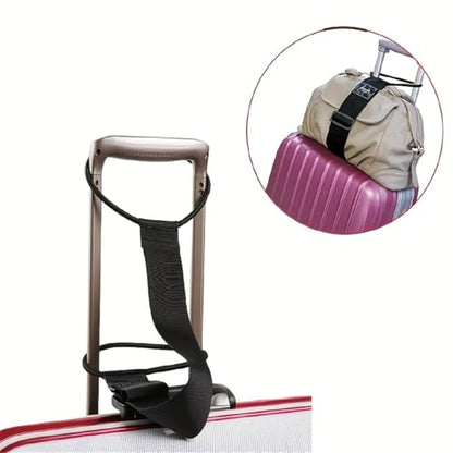 2 Pack High-Elastic Luggage Straps for Suitcases, Durable Polyester & Rubber Fiber Add-A-Bag Belt, Adjustable Travel Bungee for Securing Backpacks to Trolley Handles, Luggage Connector Straps (Black)