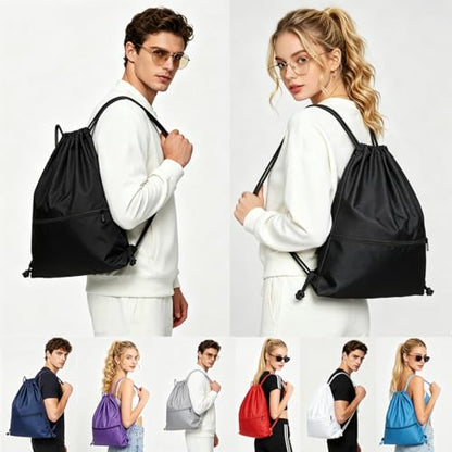 Drawstring Backpack Bag Sport Gym Sackpack-Large(Black) - color: Black