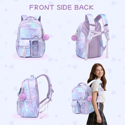 Girls Backpack, School Backpack for Girls, Cute Bow Kids Bookbag for Grils Children Teens for Elementary Middle High School Student, Back To School, Purple Sakura - color: Purple Sakura