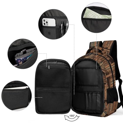 Library Bookshelf Book Backpack with Multiple Pockets, Large Capacity Laptop Backpack Unisex Durable Daypack for Travel, Work