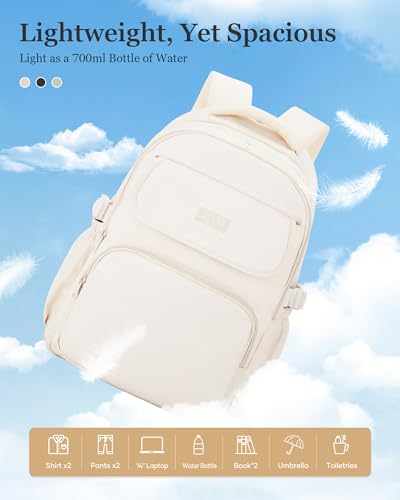Cute Middle School Backpack For Teen Girls,Waterproof Casual Bookbags,Lightweight Travel Daypack,Basic Laptop College Backpack For Women(White) - color: A2-beige
