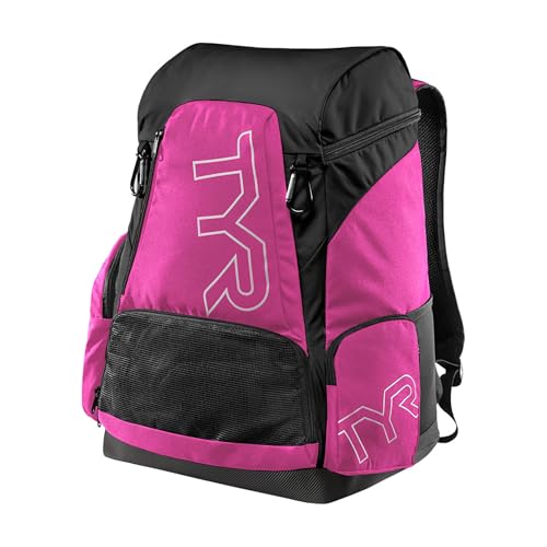 TYR Alliance Backpack - Wet/Dry Athletic Gym and Pool Bag for Men and Women - Separate Wet/Dry Compartments, 45L Capacity, Ergonomic, Water-Resistant - Available in Team Colors - color: Pink/Black, size: 45 Liter
