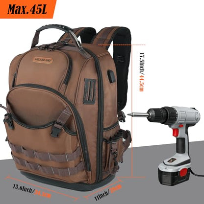 WELKINLAND-70Pockets HVAC Backpack, Heavy-Duty Electrician Tool Backpack, Hard Bottom Tool Bag Backpacks For Men, Waterproof Tool Backpacks Man Construction
