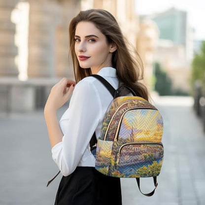 Small Backpack Purse for Women, Fashion Backpacks Cute Beautiful Painting of City Travel Backpacks Lightweight Ladies Shoulder Bags - size: Medium