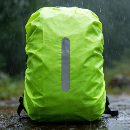 Backpack Rain Cover with Reflective Strip,1-Piece Medium (M) Fitted Water-Resistant Shell for Commuting and Outdoor Travel in Neon Green