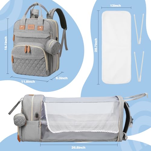 JSTPRO Diaper Bag Backpack, Large Diaper Bag with Changing Station, Baby Bag, New Mom Gifts, Lightweight Waterproof Unisex Diaper Bag with Insulated Pockets and USB Charging Port, Grey - color: Grey