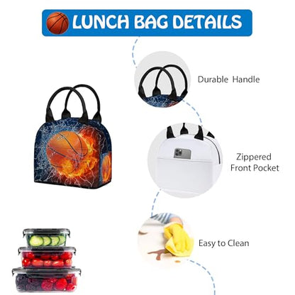 3PCS Backpack for Boys Girls, Kids Basketball Back to School Backpack Sets with Lunch Bag Pencil Case, 17 Inch Lightweight Bookpack 3 in 1 Set for Teens Elementary Middle High School Students - color: Water Fire Basketball