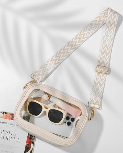 Bulado Clear Bag for Stadium Events, Roomy Crossbody with Adjustable Strap - color: Beige-m