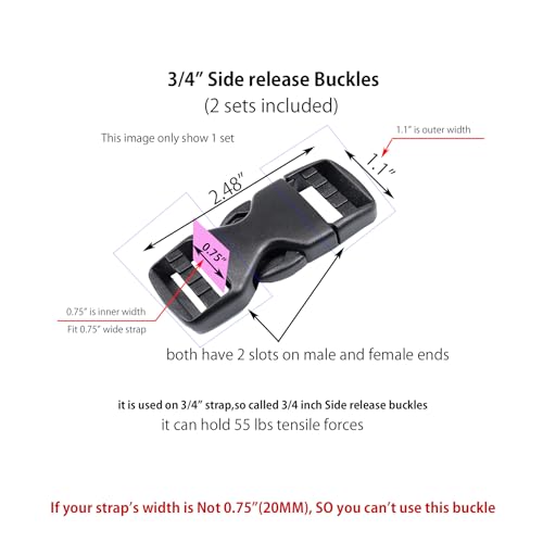 Side Release Buckles Heavy Duty Plastic Buckle Snap Clips Clasps Backpack Buckle Replacement for Strap - style: 3/4 Inch - 2sets