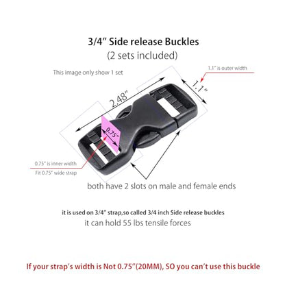 Side Release Buckles Heavy Duty Plastic Buckle Snap Clips Clasps Backpack Buckle Replacement for Strap - style: 3/4 Inch - 2sets