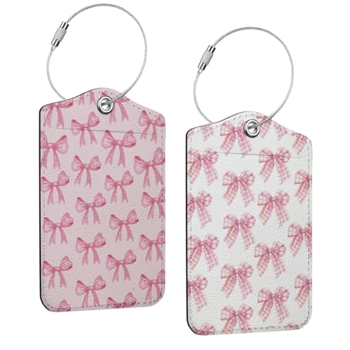 2 PCs Preppy Bow Luggage Tag, Suitcase Tags with Privacy Flap and Metal Loop, Coquette Luggage Tags for Suitcases, Identifiers Travel Essentials Bag Tag, Preppy Gifts for Women Girls Friends - color: Multicolored 1450