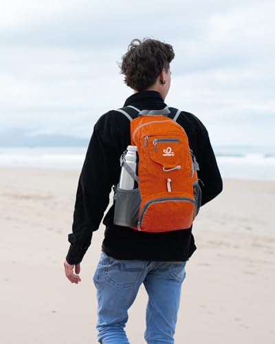 WATERFLY Small Lightweight Packable Backpack: 20l Ultra Light Foldable Travel Hiking Camping Daypack Day Pack for Man Woman - color: Orange