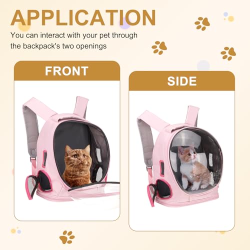 Pet Backpack Carrier, Portable and Ventilated, Oxford Cloth, Dog Cat Travel Bag with Transparent Cover 12.99", (Pink, 1 Pcs), Intended for Hiking/Camping/Traveling - color: Pink