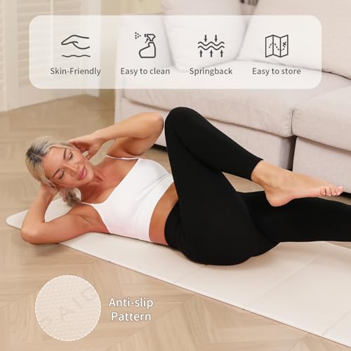 PAIDU Foldable Yoga Mat - 10mm Extra Thick, 75"26" Non-Slip Exercise Fitness Mat | SGS Eco-Certified, Portable for Yoga/Pilates/Studio/Home Workout - color: Beige