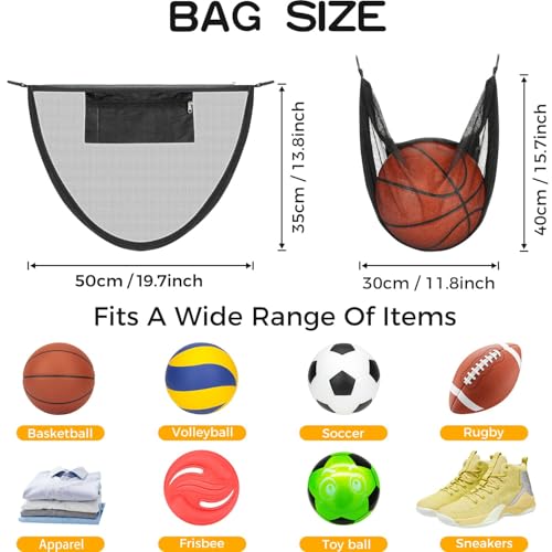 Single Ball Bag with Zipper Pocket Mesh Shoulder Bag with Buckle Clip Sport Equipment Storage Net for Carrying Multiple Sports - Basketball, Soccer, Volleyball, Rugby & More