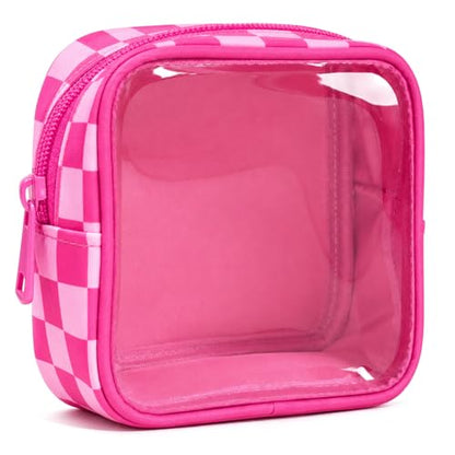 Clear Checkered Makeup Bag, Small Cosmetic Pouch with Zipper Mini Waterproof Makeup Purse Organizer Cute Cosmetic Bag Travel TSA Approved Toiletry Bag Car Organizer for Women Girls (Rose) - color: Rose