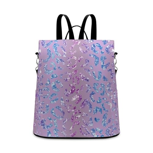 Waterproof Backpack Blue Purple Leopard Print Casual Bags for Women Anti-theft Daypacks Fashion Versatile Bag - color: Blue Purple Leopard Print, size: No Custom