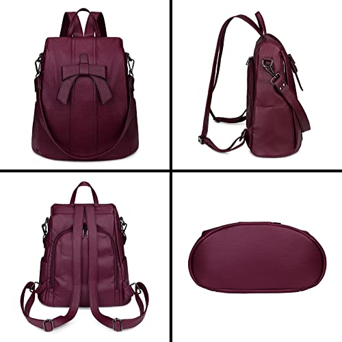 Uromee Backpack Purse for Women Vegan Leather Ladies Fashion Travel Shoulder Bag Convertible - color: 290 Wine Red