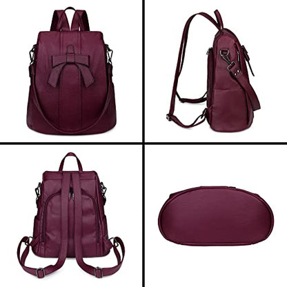 Uromee Backpack Purse for Women Vegan Leather Ladies Fashion Travel Shoulder Bag Convertible - color: 290 Wine Red