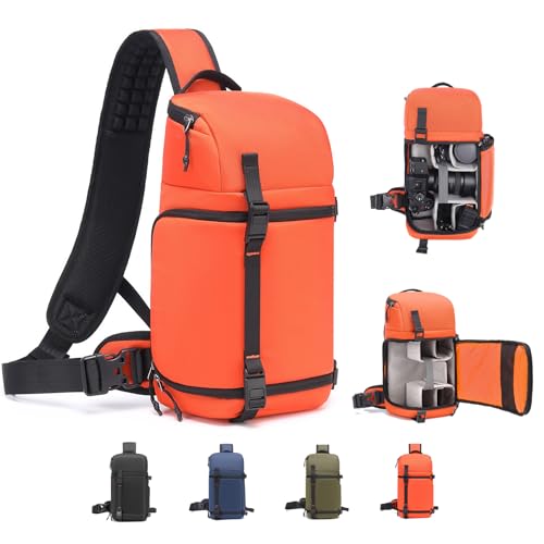 Camera Sling Bag, Crossbody Shoulder Bag for Canon, Nikon, Sony, Fuji DSLR/SLR/Mirrorless Cameras, Photographer Photography Bag (Flame Orange) - color: Flame Orange