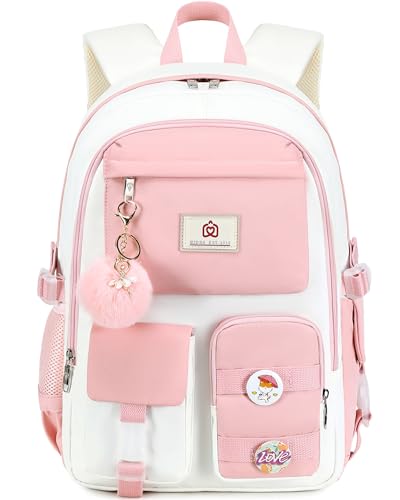 Hidds Laptop Backpacks 15.6 Inch School Bag Elementary Middle High College Backpack Cute Bookbags Anti Theft Travel Back Pack Casual Daypack Kids Book Bag for Teens Girls Women Students-Pink Beige - color: Pink Beige