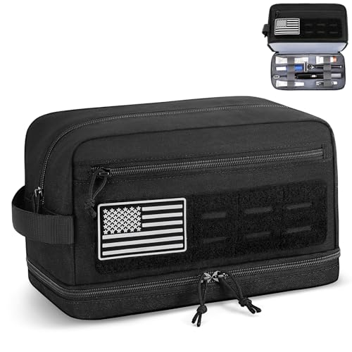 ETRONIK Tactical Toiletry Bag for Men, Travel Hygiene Bag with Double-layer, Hanging Toiletry Bag Water-Resistant Shaving Dopp Kit with EDC Molle Pouches, Bathroom Shower Makeup Bag Women, Black, L - size: L