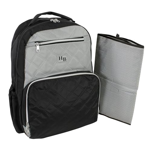 Hudson Baby Unisex Baby Premium Diaper Bag Backpack and Changing Pad, Black Gray, One Size - color: Black Gray