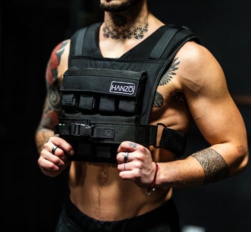 HANZO Weighted Vest for Men & Women 25lbs | 35lbs | 45lbs | 65lbs | Weight Vest With Removable Iron Weights, Adjustable Heavy Duty Weighted Workout Vest for Calisthenics & Fitness Training - size: 25 lbs