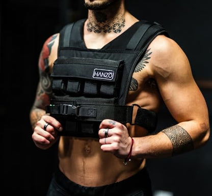 HANZO Weighted Vest for Men & Women 25lbs | 35lbs | 45lbs | 65lbs | Weight Vest With Removable Iron Weights, Adjustable Heavy Duty Weighted Workout Vest for Calisthenics & Fitness Training - size: 25 lbs