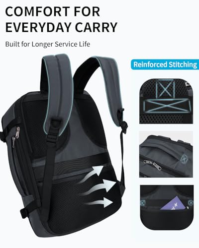 ECOHUB Carry On Travel Backpack, Expandable Airlines Personal Item Bag 18x14x8, Water Resistant 17 inch Laptop Backpack Flight Approved, 12 Pockets 30L Work Backpacks with Wet Pocket Cable Slot, Grey - color: Grey, size: 18 inch underseat