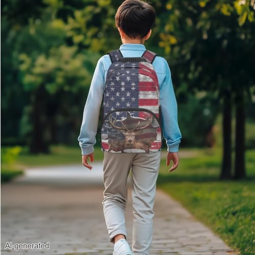 3PCS Backpack for Boys Girls Teens, 3 in 1 Flag Deer Lightweight 17 Inch School Backpack with Lunch Box Pencil Case for Middle High Students - color: Flag Deer