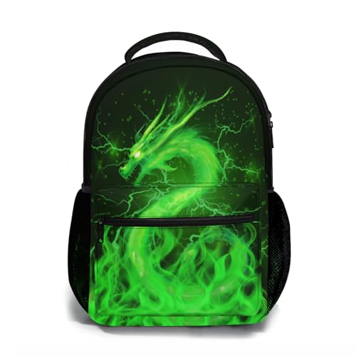 Miaoquhe Green Dragon Backpack Cool Animal Bookbag for Kids Teens Girls Boys Back to School Green Dragon Back pack for School Office Travel Hiking Laptop Computer Casual Daypack - color: Dragon-green