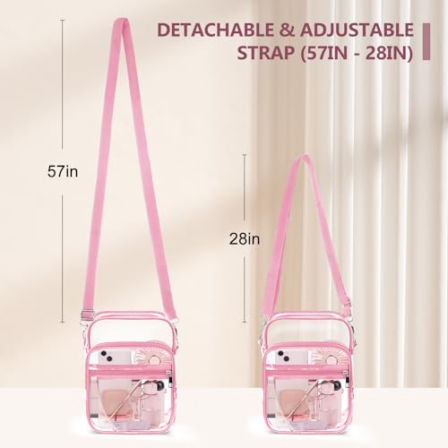 Blvornl Clear Crossbody Bag with Adjustable Shoulder Strap, Stadium Approved PVC Purse Bag, Messenger Bag - color: Pink, size: Small