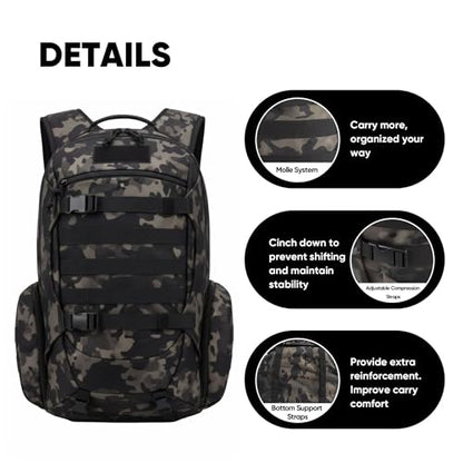35L Tactical Backpack for Men, MOLLE Military Bug Out Bag, Waterproof Rucksack for Hiking with Hydration Port Balck CP - color: Black Cp