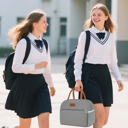 Coobiiya Lunch Bag Lunch Box for Women Men,Small Leak-proof Cute Lunch Tote Large Capacity Reusable Insulated Cooler Lunch Container for Work/Office/Picnic/Beach，Grey - color: Gray