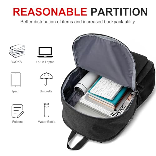 Large Casual Laptop Backpack,School Backpack Large Bookbag with USB for High School College Students Office Business, Black - color: Black, size: 17.3 Inch