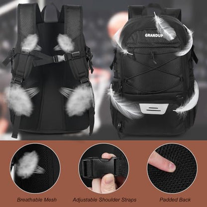 GRANDUP Basketball backpack with ball and shoes compartment Fit Volleyball, soccer, Swim, Gym, Travel, and School, large capacity sports training equipment bags - color: Balck Honeycomb